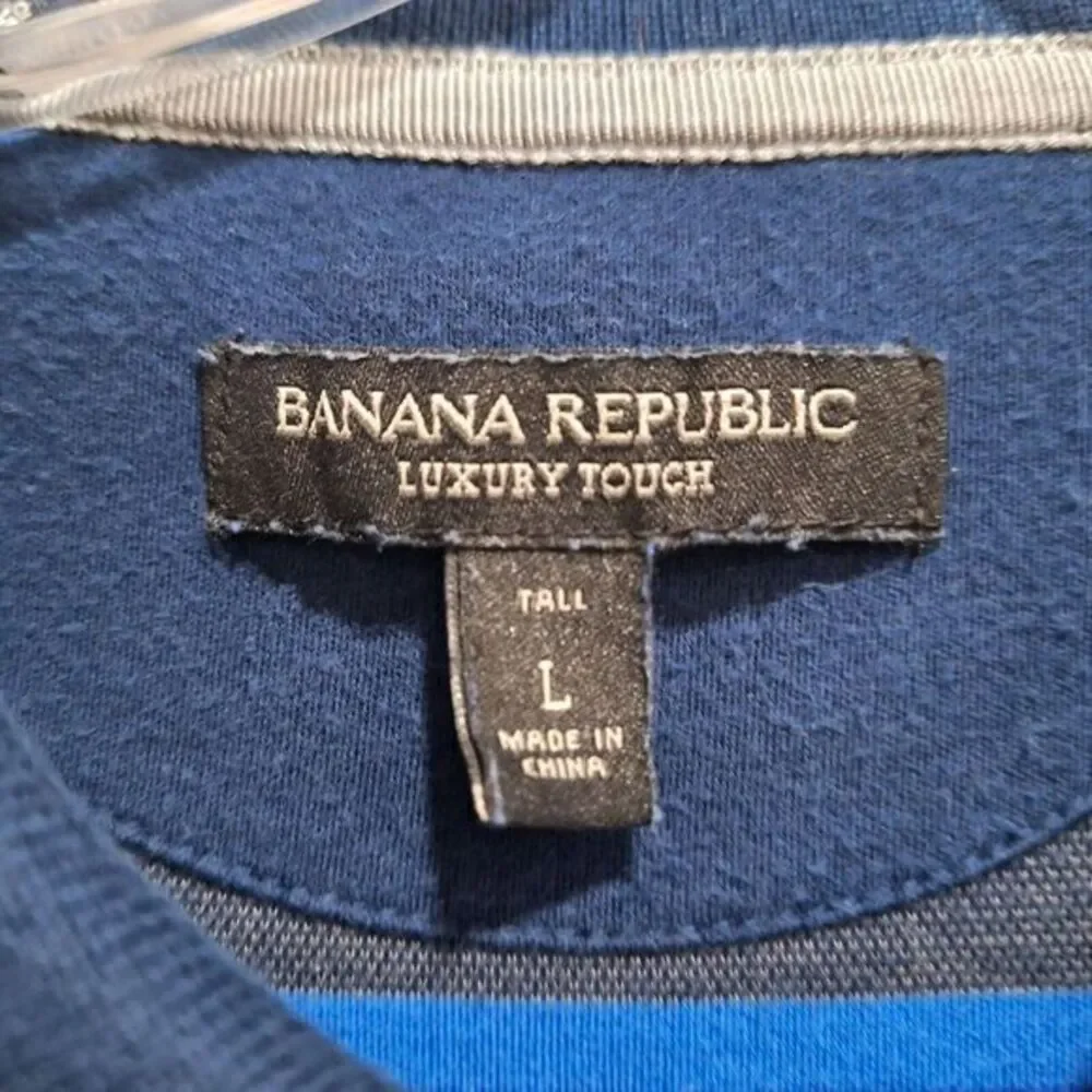 Banana Republic Luxury Touch Standard Fit‎ Polo Shirt Size L Gray Striped